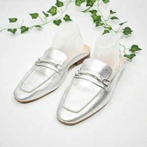BP. Nordstrom silver flat square toe slip on shoes
